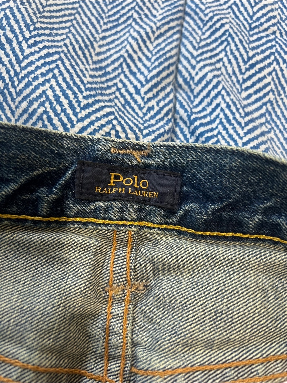 Polo by Ralph Lauren Distressed Blue Jeans with Striped Patchwork - Picture 4 of 5